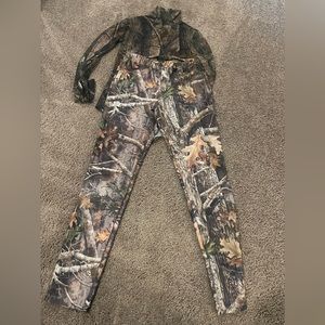 Designer Confetti hunting print leggings and mesh bodysuit size M